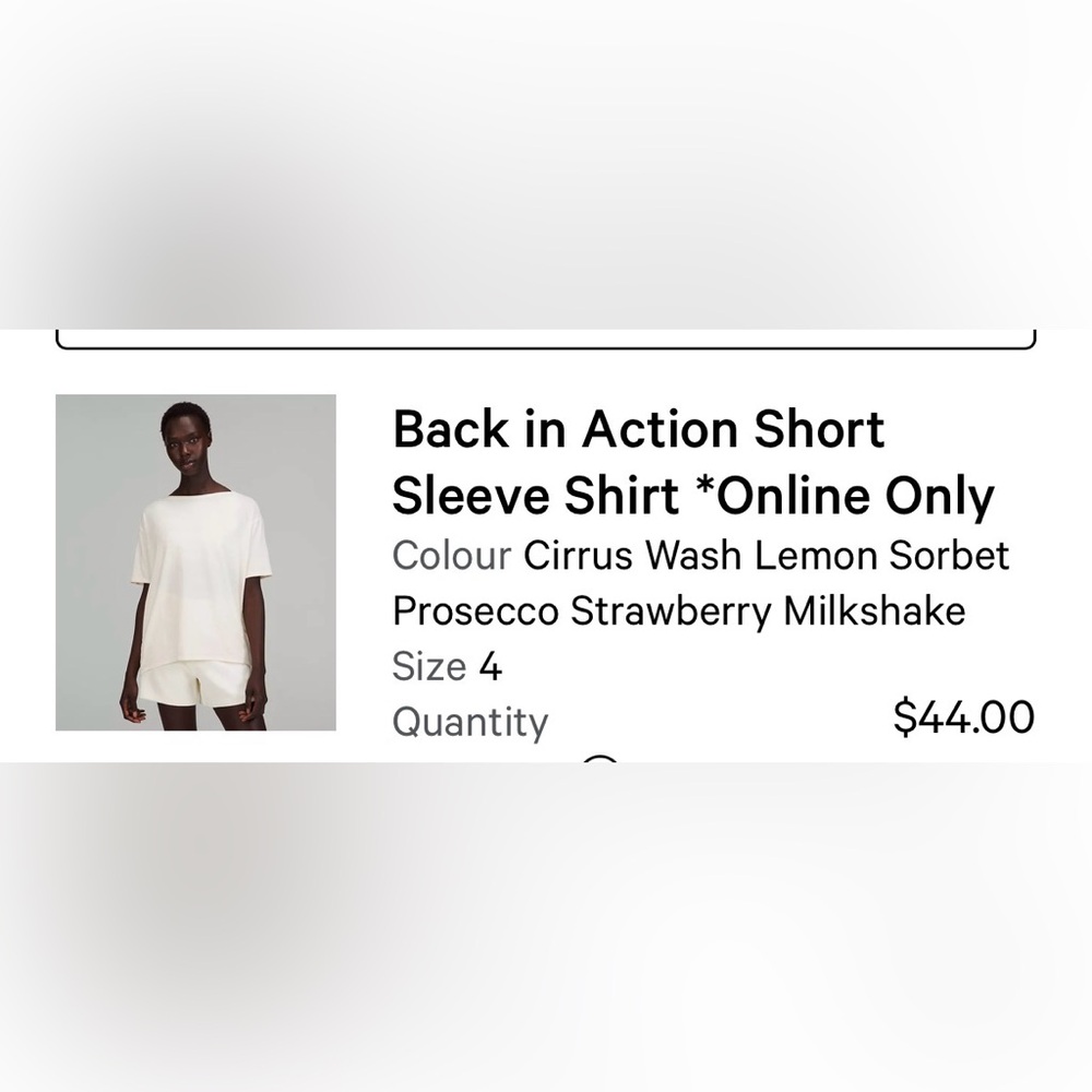 Lululemon back in action, short sleeve shirt size 4